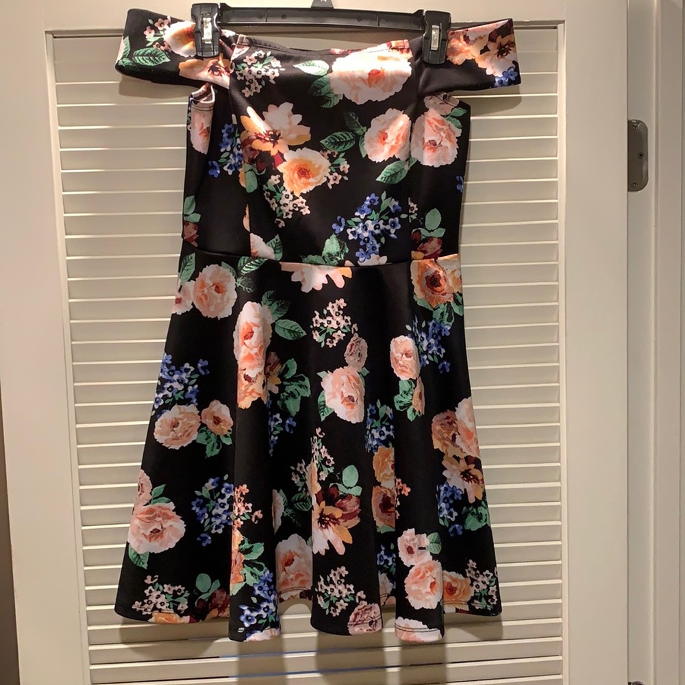 No Boundaries Black Floral Off the Shoulder Dress